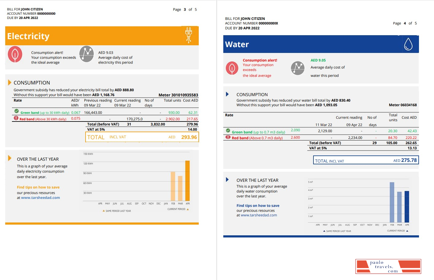 UAE Abu Dhabi Al Ain Distribution Co. Word and PDF utility bill template (5 pages) 3 4